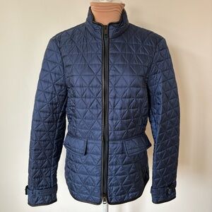Burberry Brit Howe Navy Blue Nylon Quilted Lamb Leather Trim Jacket EUC Size M
